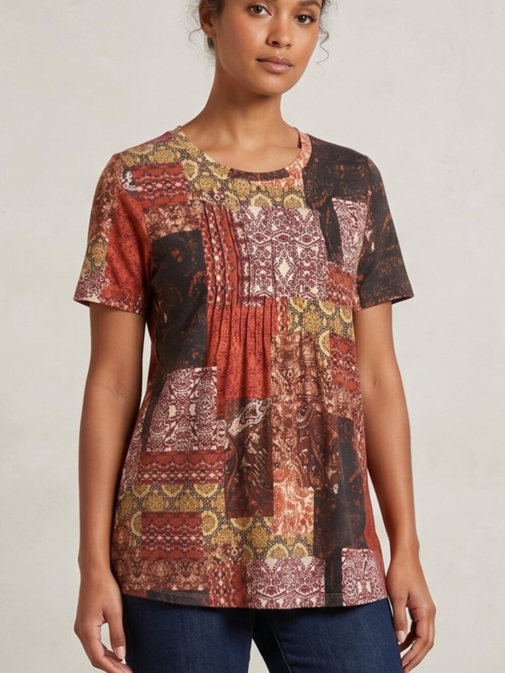 NWT | Multi-Color Patterned Patchwork Top | Short Sleeve | Size Small